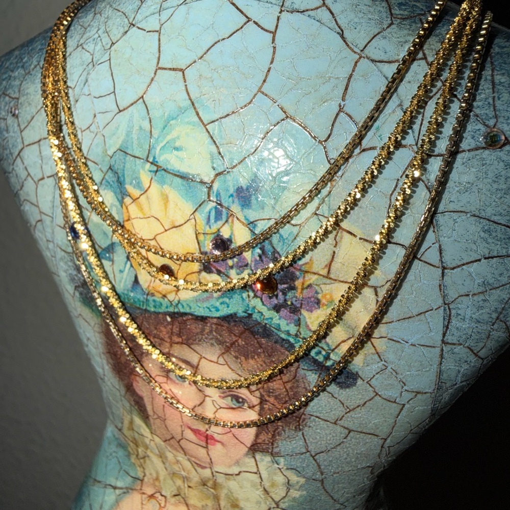 Italian 14kt solid gold twisted popcorn sparkling fancy sequin chain necklace